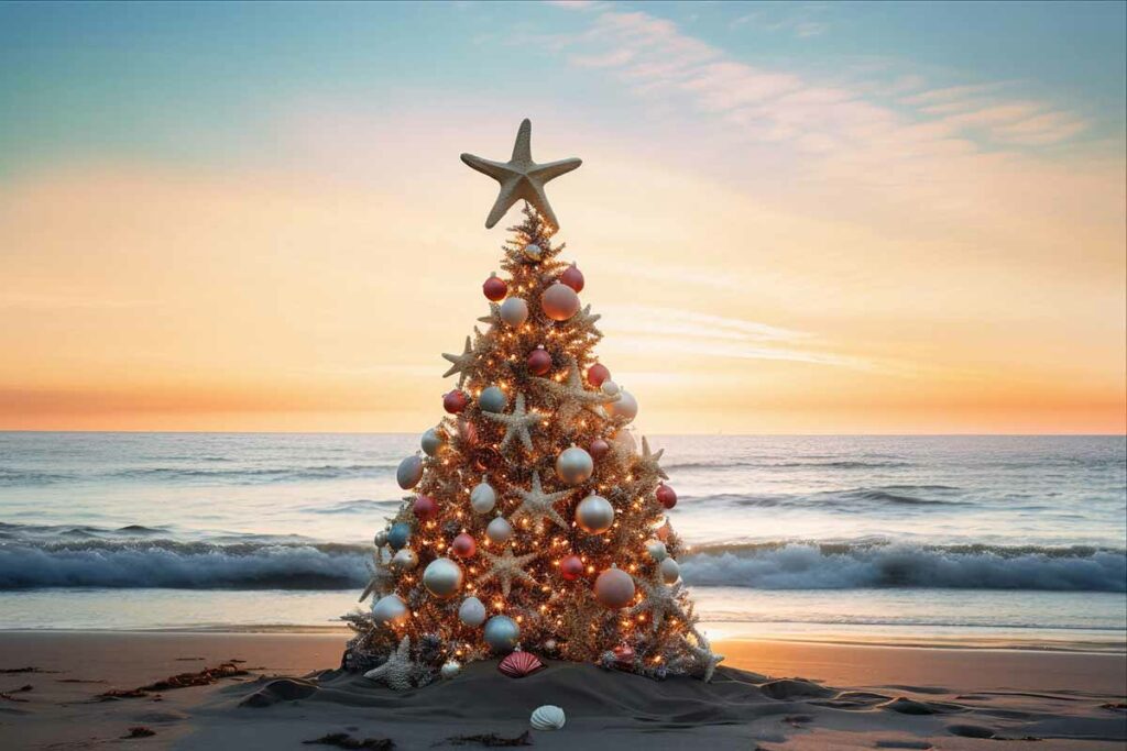 sapin de noel au bord de la mer