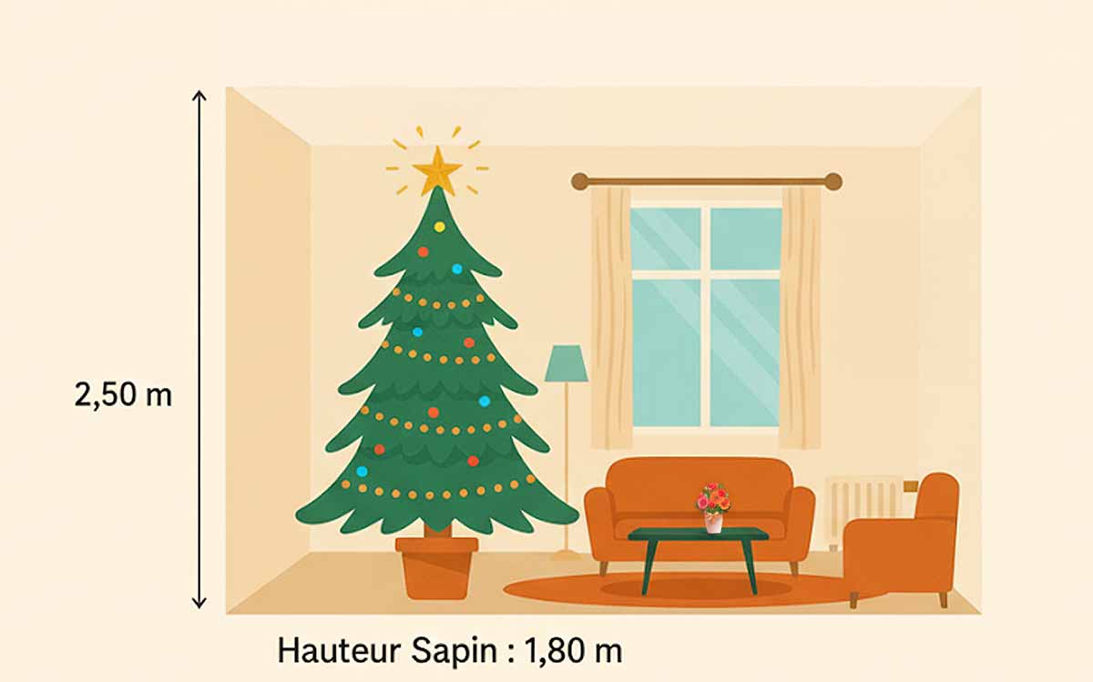 proportion de la hauteur du sapin de Noel par rapport à la hauteur sous plafond de la pièce